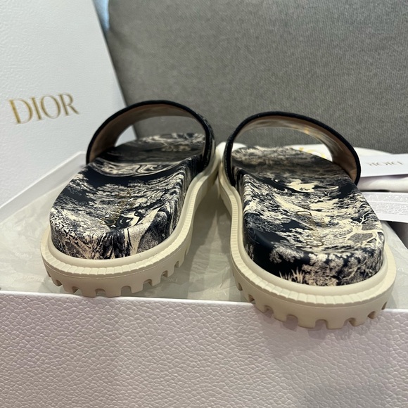 Price Firm NEW Christian Dior DWAY Blue Toile de Jouy Slide Sandals - Picture 11 of 15